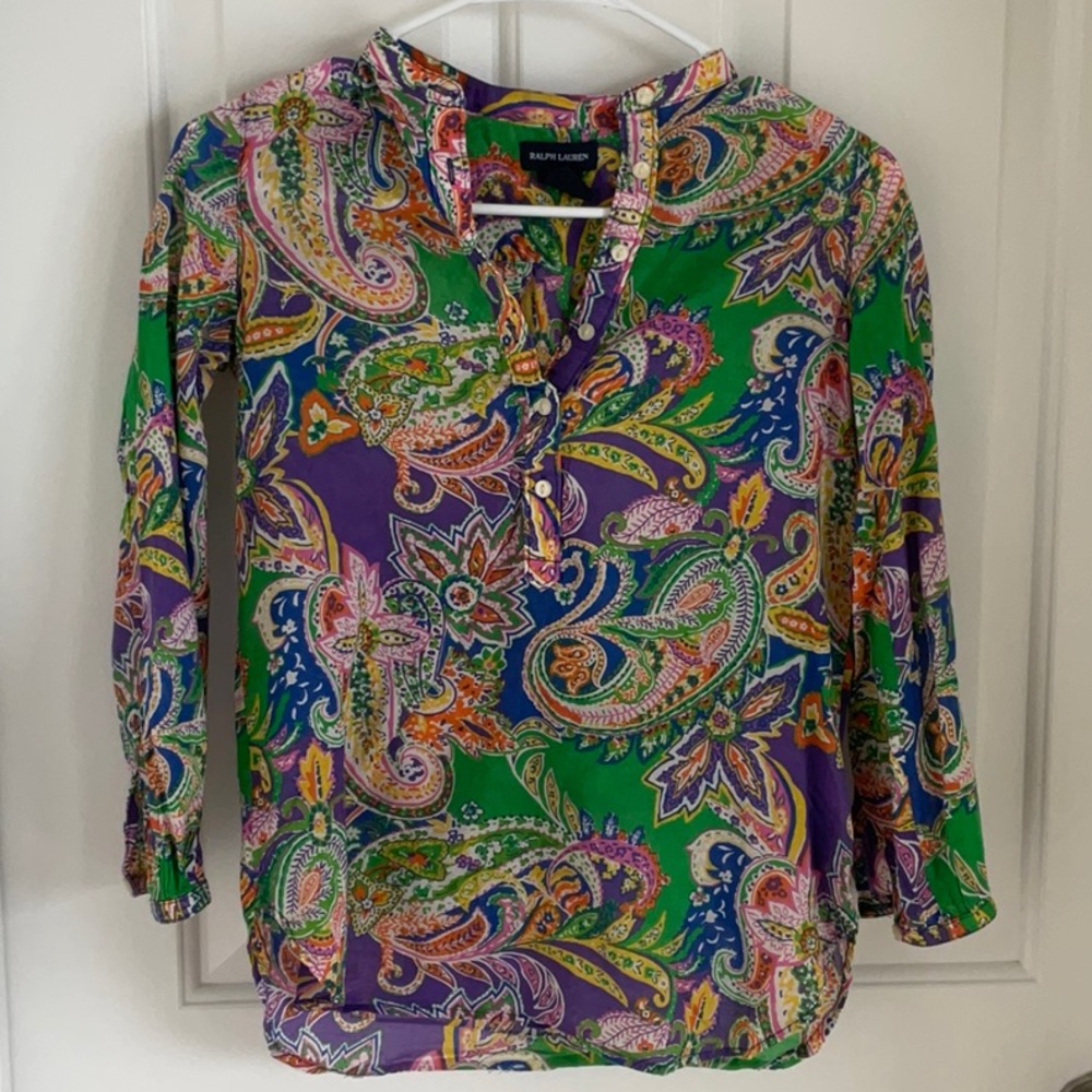 Ralph Lauren Green and Purple Paisley Blouse